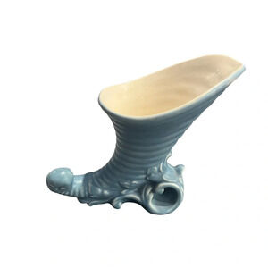 Vintage 1940s American Pottery Blue Cornucopia Vase